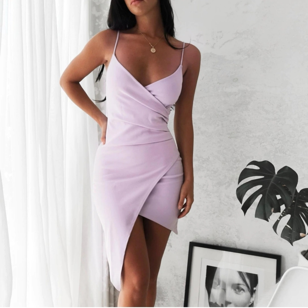 Love Loren lilac purple Adalene wrapped dress